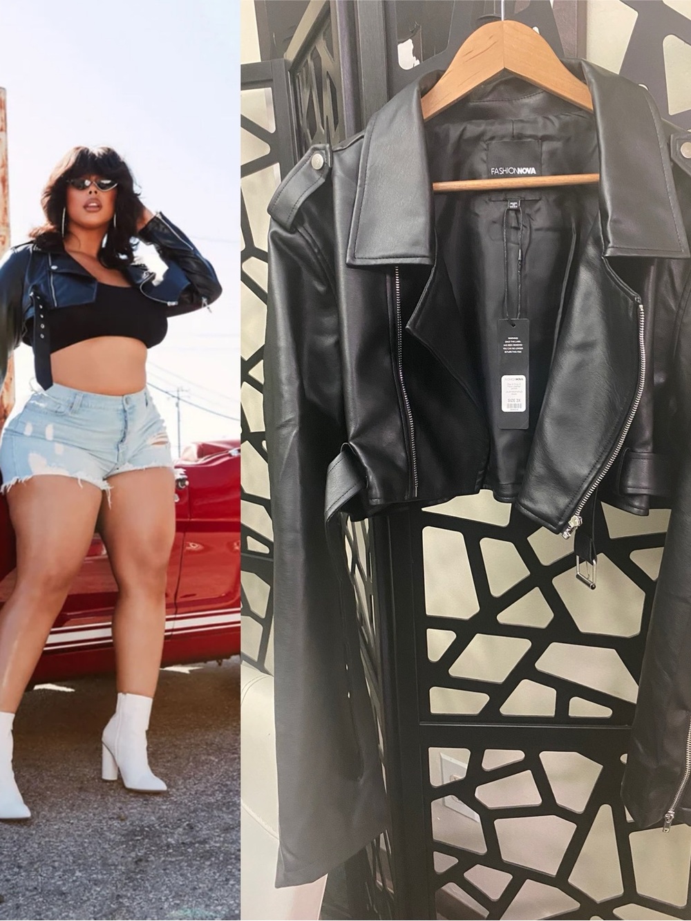 Fashion Nova Black Cropped Faux Leather Moto Jacket